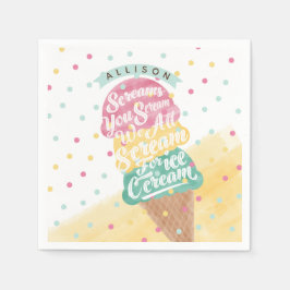 Ice Cream Cone Scoops Treat Bright Birthday Party Servet