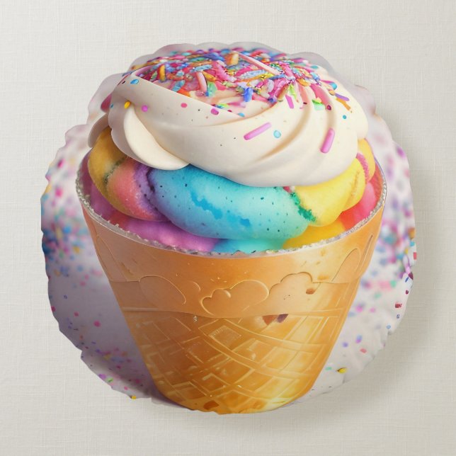 Ice Cream Cone Sprinkles Rond Kussen (Voorkant)