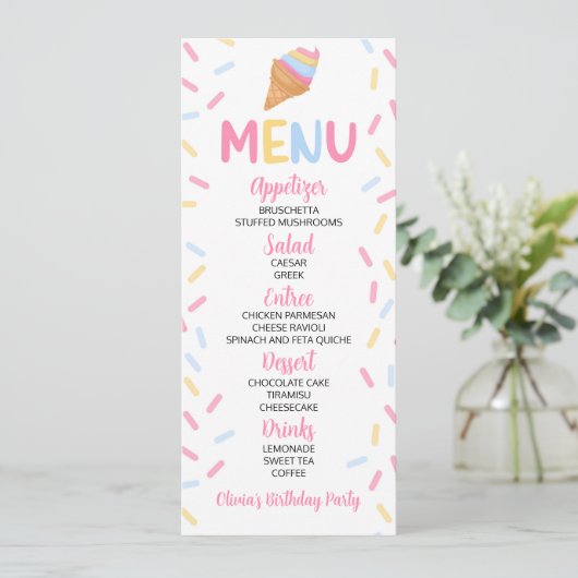 Ice Cream Cone Sprinkles Zoet Verjaardagsfeestje V Menu (Staand voorkant)