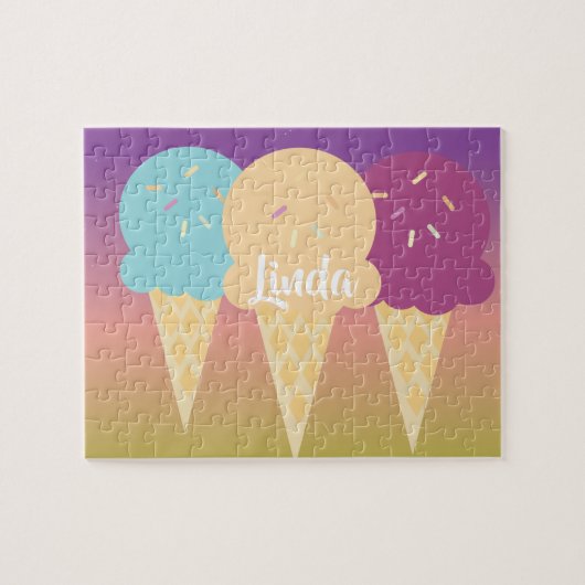 Ice Cream Cone Summer Ombre Rainbow Colorful Kinde Legpuzzel (Horizontaal)