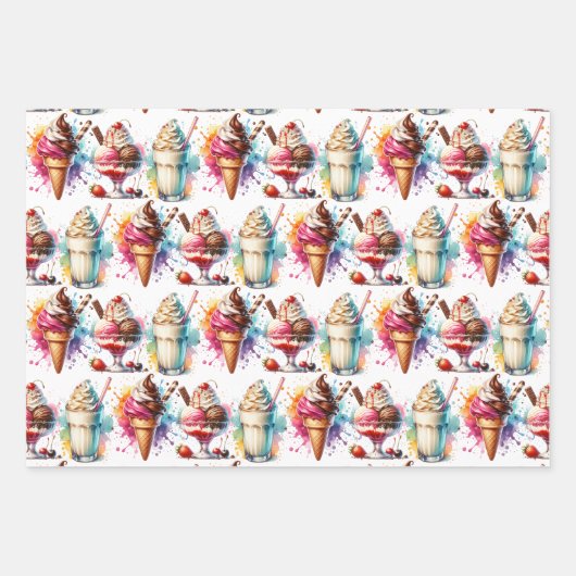 Ice Cream Cone, Sundae en Milkshake Verjaardag Inpakpapier Vel (Voorkant 2)