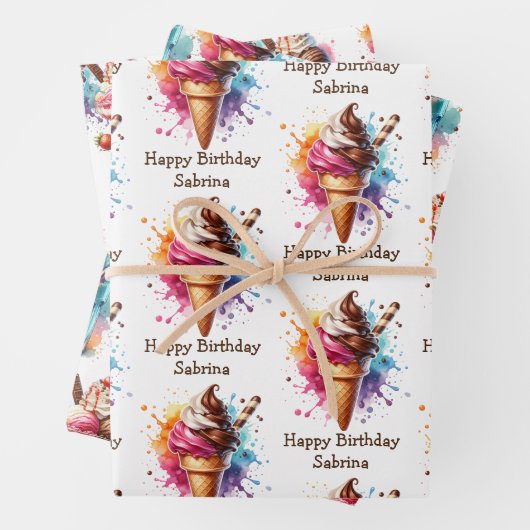 Ice Cream Cone, Sundae en Milkshake Verjaardag Inpakpapier Vel (In situ)