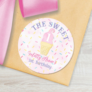 Ice Cream Cone Sweet ONE 1e verjaardag Meisje Ronde Sticker