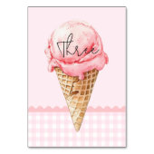 Ice Cream Cone Tafelnummer Kaart | Roze Waterverf (Voorkant)