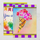 Ice Cream Cone-uitnodiging Kaart (Voorkant / Achterkant)