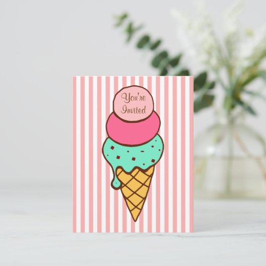 Ice Cream Cone-uitnodiging Kaart (Staand voorkant)
