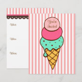 Ice Cream Cone-uitnodiging Kaart (Voorkant / Achterkant)