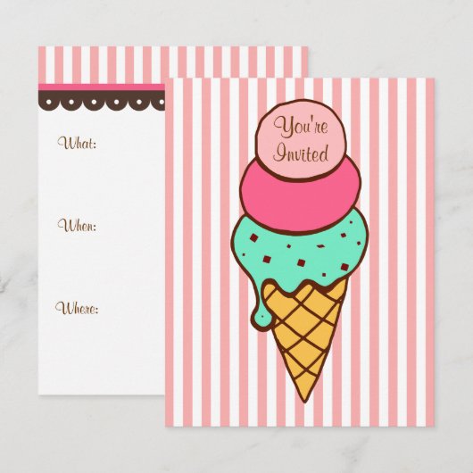 Ice Cream Cone-uitnodiging Kaart (Voorkant / Achterkant)