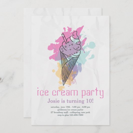 Ice Cream Cone-uitnodiging Kaart (Voorkant / Achterkant)