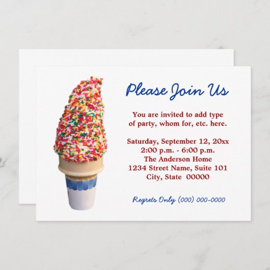 Ice Cream Cone-uitnodigingen Kaart (Voorkant / Achterkant)