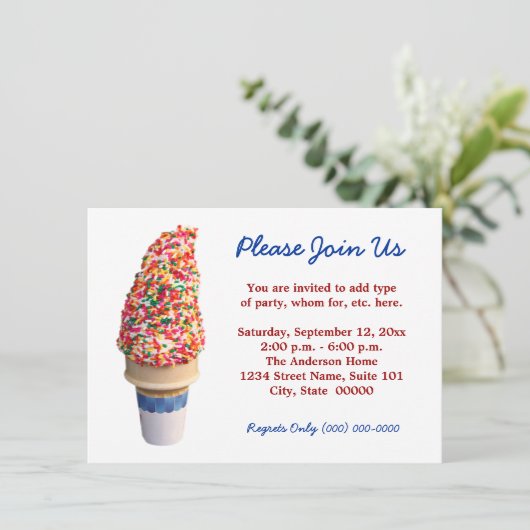 Ice Cream Cone-uitnodigingen Kaart (Staand voorkant)