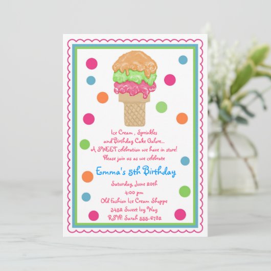 Ice Cream Cone-uitnodigingen Kaart (Staand voorkant)