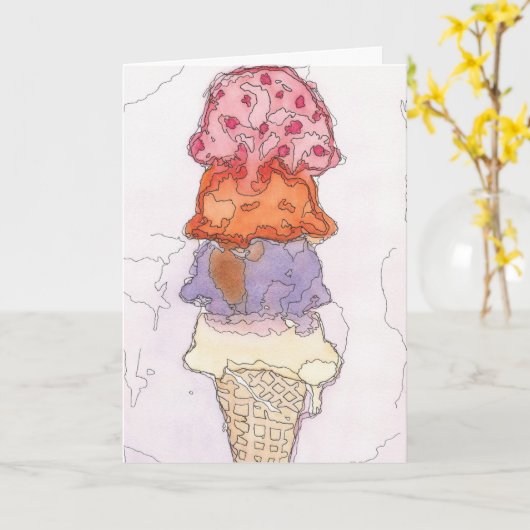 Ice Cream Cone Verjaardag Kaart (Gele Bloem)
