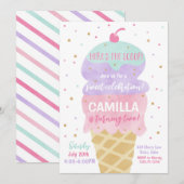 Ice Cream Cone Verjaardagsfeestuitnodiging Kaart (Voorkant / Achterkant)