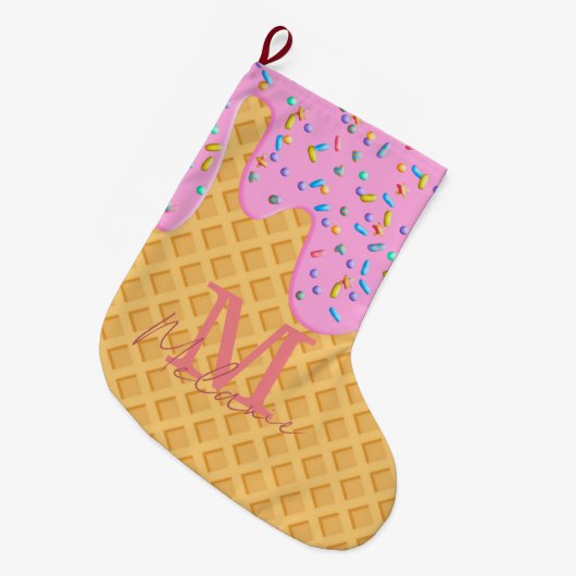 Ice Cream Cone with roze Frosting & Sprins Grote Kerstsok (Voorkant (Hangend))