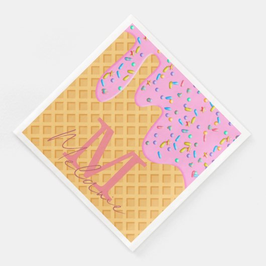 Ice Cream Cone with roze Frosting & Sprins Servet (Hoek)