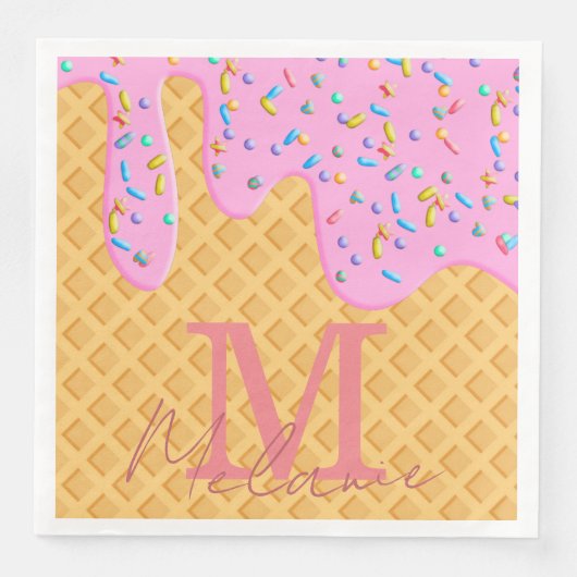 Ice Cream Cone with roze Frosting & Sprins Servet (Voorkant)
