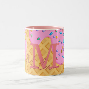 Ice Cream Cone with roze Frosting & Sprins Tweekleurige Koffiemok