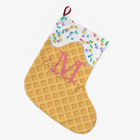 Ice Cream Cone with Vanilla Frosting & Sprinkles Grote Kerstsok (Voorkant (Hangend))