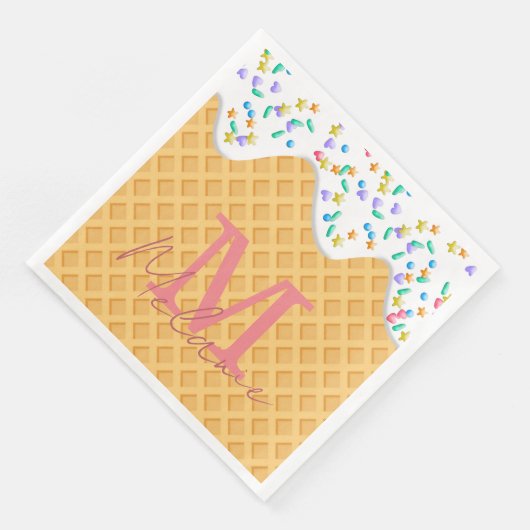 Ice Cream Cone with Vanilla Frosting & Sprinkles Servet (Hoek)