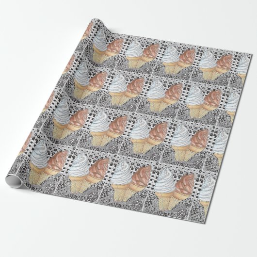 Ice Cream Cone Wrapping Paper Cadeaupapier (Uitgerold)