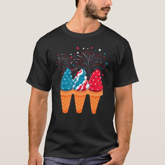 Ice Cream Cones 4th Of July Patriotic USA Flag Pri T-shirt (Voorkant)