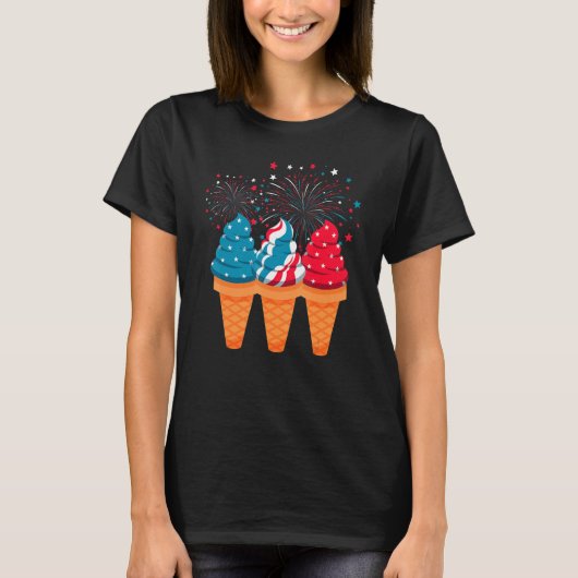 Ice Cream Cones 4th Of July Patriotic USA Flag Pri T-shirt (Voorkant)