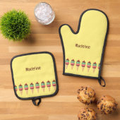 Ice Cream Cones Aangepaste Tekst Pot Houder Ovenwant & Pannenlap Set (Top down)