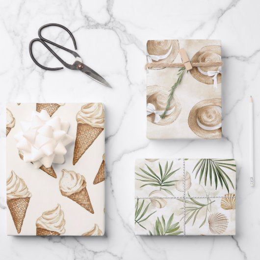 Ice Cream Cones Beach Birthday Inpakpapier Vel (Voorkant)
