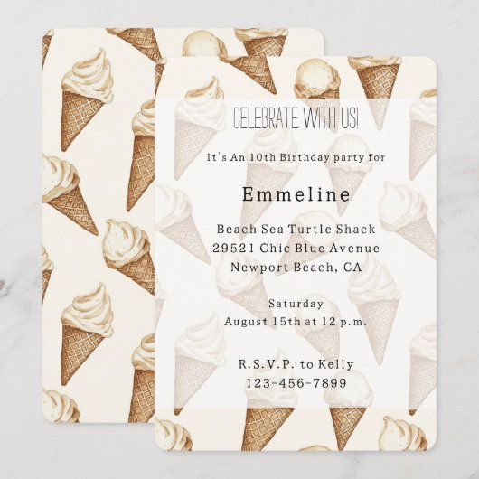 Ice Cream Cones Birthday Kaart (Voorkant / Achterkant)