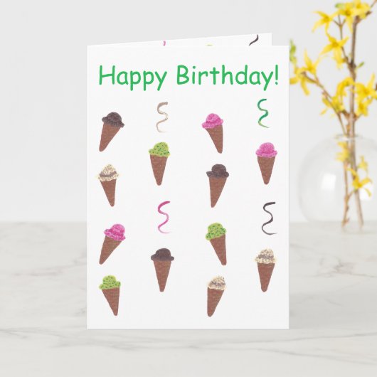Ice Cream Cones en linten Happy Birthday Kaarten (Gele Bloem)