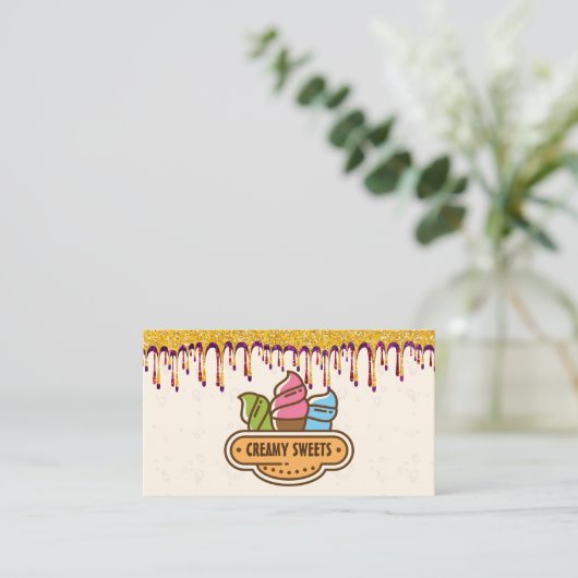 Ice Cream Cones | Glitterijsdruppels Visitekaartje (Staand voorkant)