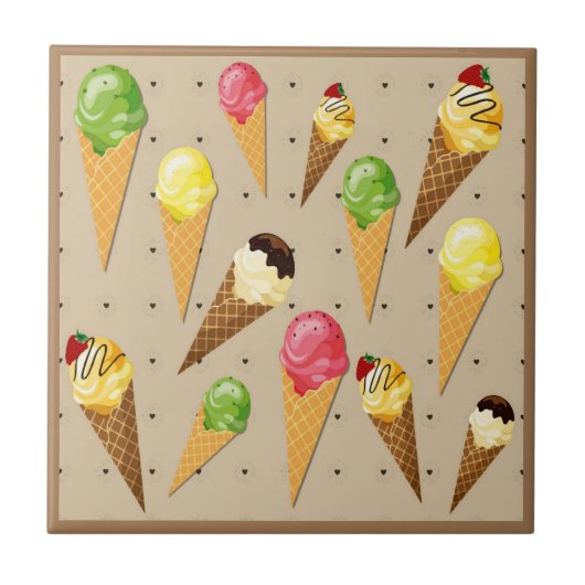 Ice cream cones hearts-Beige Tegeltje (Voorkant)