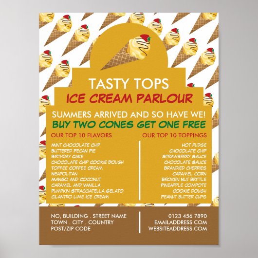 Ice Cream Cones, Ice Cream Parlor Adverteren Poster (Voorkant)