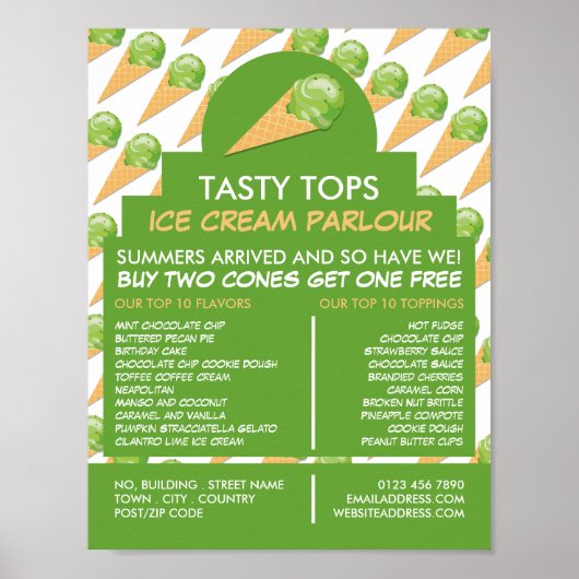 Ice Cream Cones, Ice Cream Parlor Adverteren Poster (Voorkant)