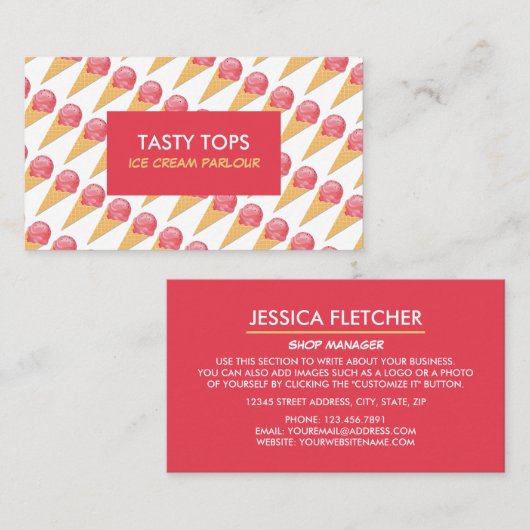 Ice Cream Cones, Ice Cream Parlor Visitekaartje (Voorkant / Achterkant)