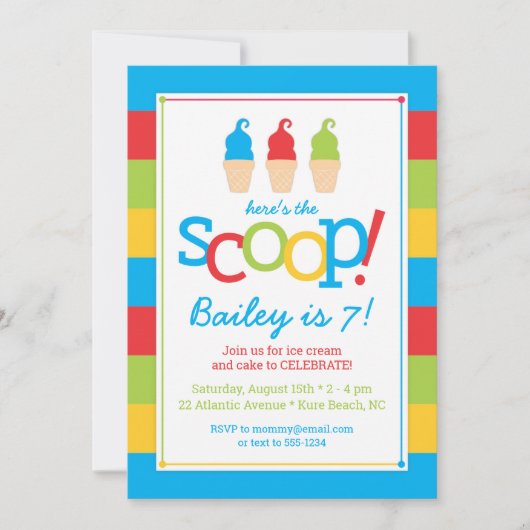Ice Cream Cones Kleurrijke Verjaardag Uitnodiging (Voorkant)