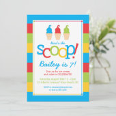Ice Cream Cones Kleurrijke Verjaardag Uitnodiging (Staand voorkant)