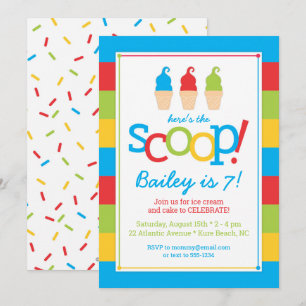 Ice Cream Cones Kleurrijke Verjaardag Uitnodiging