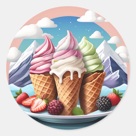Ice Cream Cones met bessen Ronde Sticker (Voorkant)