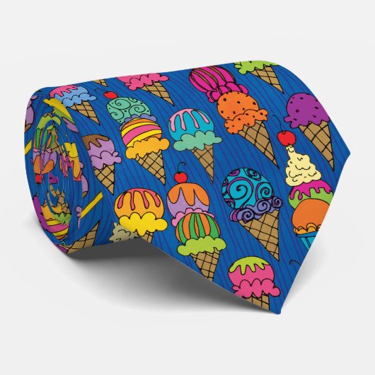 Ice Cream Cones on Blue Stropdas (Opgerold)