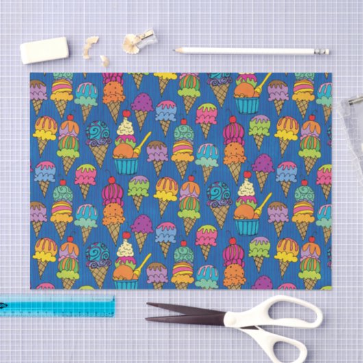 Ice Cream Cones on Blue Tissuepapier (Craft)