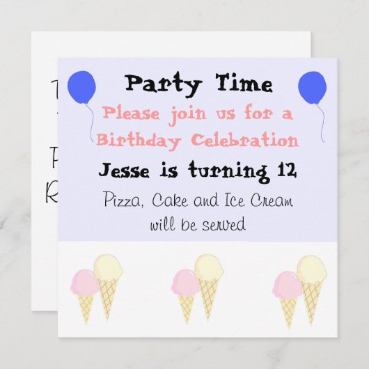 Ice Cream Cones Party-uitnodigingen Kaart (Voorkant / Achterkant)