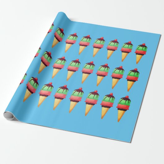 Ice Cream Cones Pattern Wrapping Paper Cadeaupapier (Uitgerold)