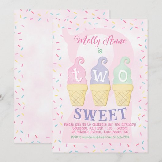 Ice Cream Cones Sprinkles Pastel Roze 2e Verjaarda Kaart (Voorkant / Achterkant)