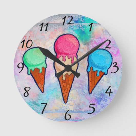 Ice Cream Cones Wall Clock Ronde Klok (Voorkant)