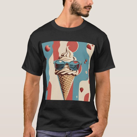 Ice Cream Cool - Retro Cone met tinten T-shirt (Voorkant)