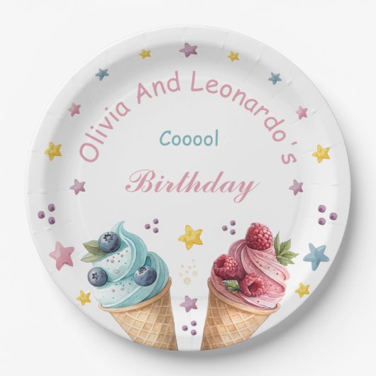 Ice Cream Cool Verjaardagsfeestje Papier Bord (Voorkant)