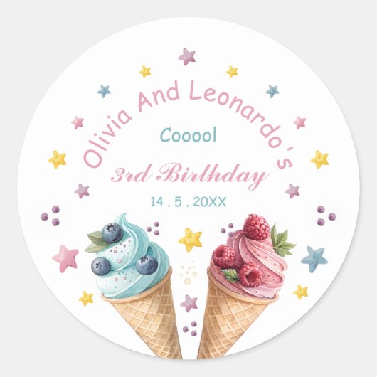 Ice Cream Cool verjaardagsfeestje Ronde Sticker (Voorkant)