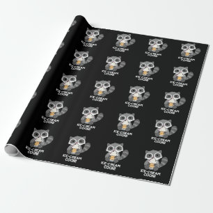 Ice Cream Coon Funny Animal Racoon Pun Dark BG Cadeaupapier
